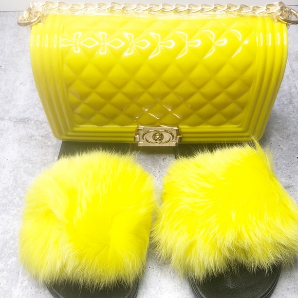 SOLD-Matching Jelly Purse Bag Faux Fur Slides Sz 8 - Picture 3 of 7
